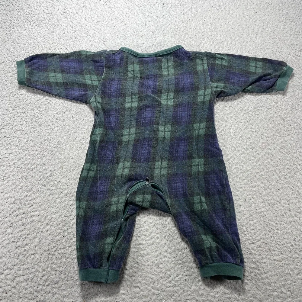 Disney Store Coverall Infant Boys 12M Green Plaid Pooh Tigger Eeyore Flannel VTG